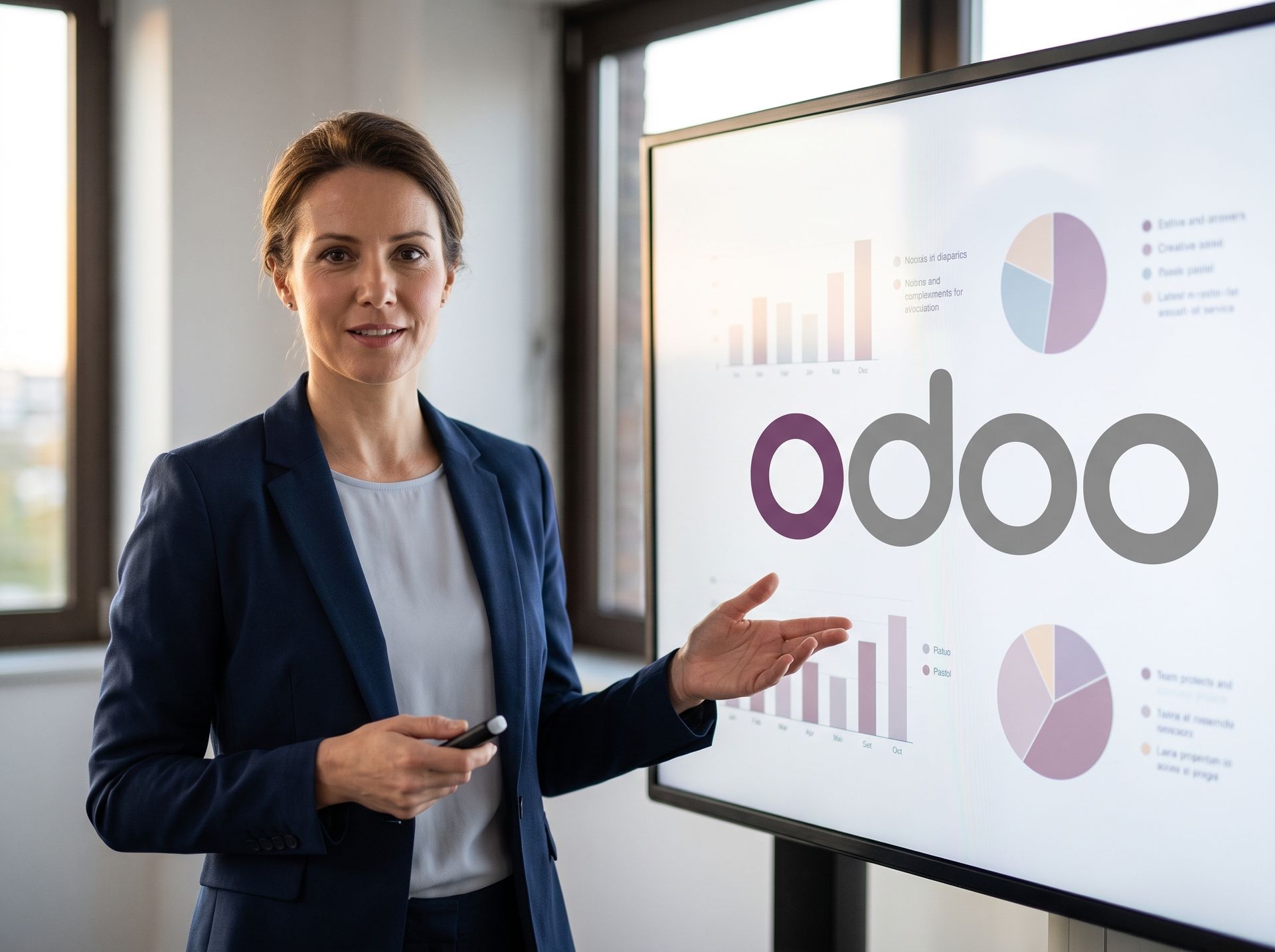 Ejecutiva trabajando con Odoo
